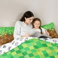 thumbnail image 4 of Homewish Square Checkered Kids Bedding Comforter Set 7pcs, Cartoon Building Gamers Queen Bedding Sets, Brown Green Block Patchwork Reversible Queen Sheet Sets, Luxury Bedroom Decor, 4 of 7