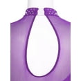thumbnail image 5 of iiniim Women's Rhinestone Lyrical Dance Costume Sheer Mesh Leotard Flowy Figure Skating Dress Purple M, 5 of 7