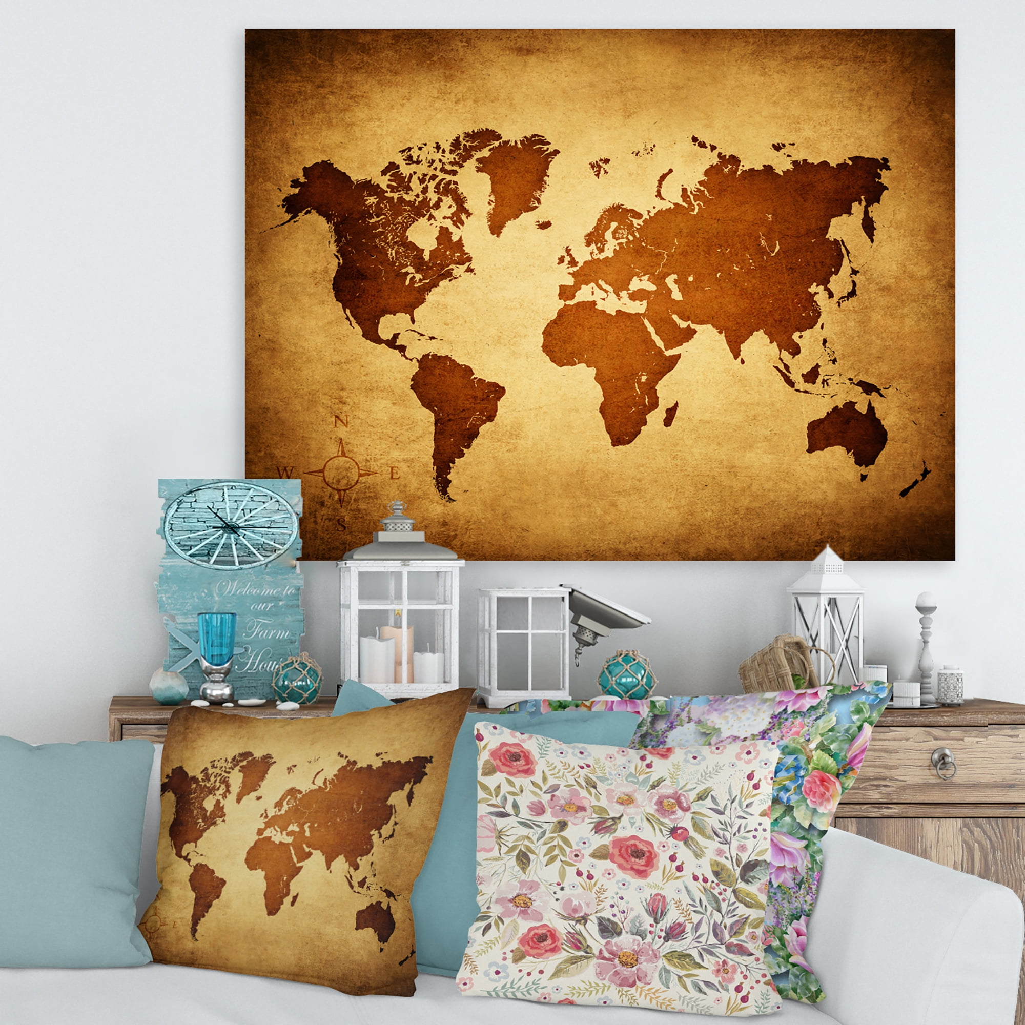 Designart ' Ancient World Map VI ' Vintage Canvas Wall Art Print