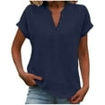 thumbnail image 3 of Pxxlle Plus Size Womens Shirts Cotton Linen Cap Sleeve Shirt Summer Casual Button V Neck Tops Navy XXL, 3 of 10