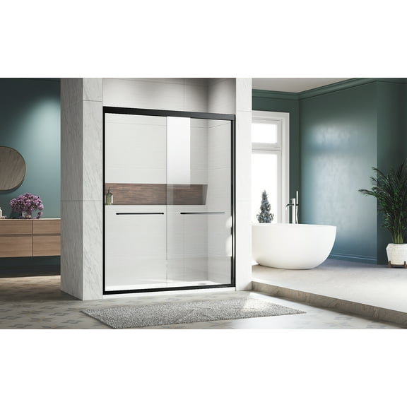 OYang Sliding Shower Glass Door Semi Frameless Shower Door with 304 Stainless Steel Handles Clear Tempered Glass For Home Hotel Bathroom 2.38 x 60.00 x 72.00in