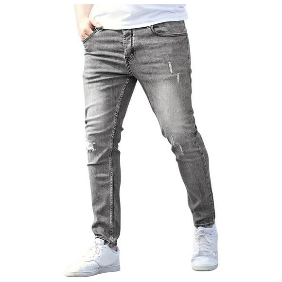 Relaxed Fit Jeans Men Men's Slim Fit Stretch Denim Jeans Spring Summer Breathable Skinny Casual Jeans Jeans Moto Homme Grey L