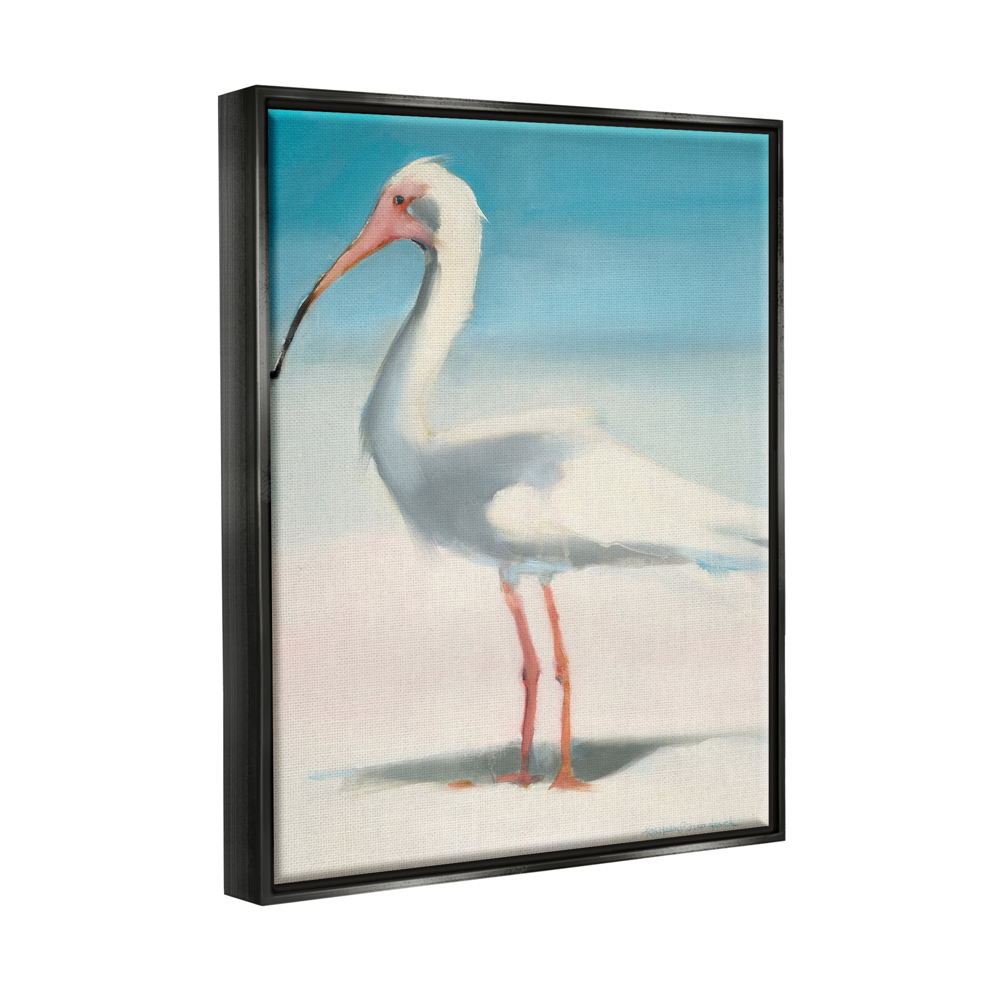 Stupell Industries Egret Portrait Beach Sand Gradient Coastal Painting Black Floater Framed Art Print Wall Art