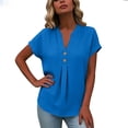 thumbnail image 3 of Sokhug Womens V Neck Henley Blouse Short Sleeve Button Front Pleated Tops Casual Loose Fit Tunic Shirts for Work Office, 3 of 6