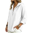 thumbnail image 2 of APEXFWDT Long Sleeve Hooded Shirts for Women Snap Button Dressy Casual Tops Solid Color Loose Ladies Pullover Blouse,XXL,White, 2 of 5
