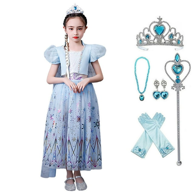 HAWEE Robe de Princesse Blanche Reine des Neiges pour Filles Costume d'Halloween Robes de Fête de Noël avec Cape