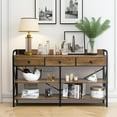 thumbnail image 2 of Ktaxon Console Table Sofa Table with Storage, USB Ports and Outlets, Farmhouse Entryway Table TV Stand with 3 Fabric Drawers & 3 Tiers Storage Shelves, Vintage Brown, 2 of 9