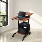 Stand Up Desk Store Rolling Adjustable Height Two Tier Standing Desk Computer Workstation (Black Frame/Teak Top, 24 Wide)
