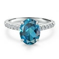 thumbnail image 3 of Gem Stone King 10K White Gold London Blue Topaz and Lab Grown Diamond Engagement Ring for Women | 2.45 Cttw | Oval 9X7MM | Gemstone November Birthstone | Size 9, 3 of 6