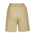 thumbnail image 4 of Summer Womens Cotton Shorts Solid Color Casual Shorts Elastic Waist Drawstring Straight Leg Shorts with Pockets Khaki,L, 4 of 5