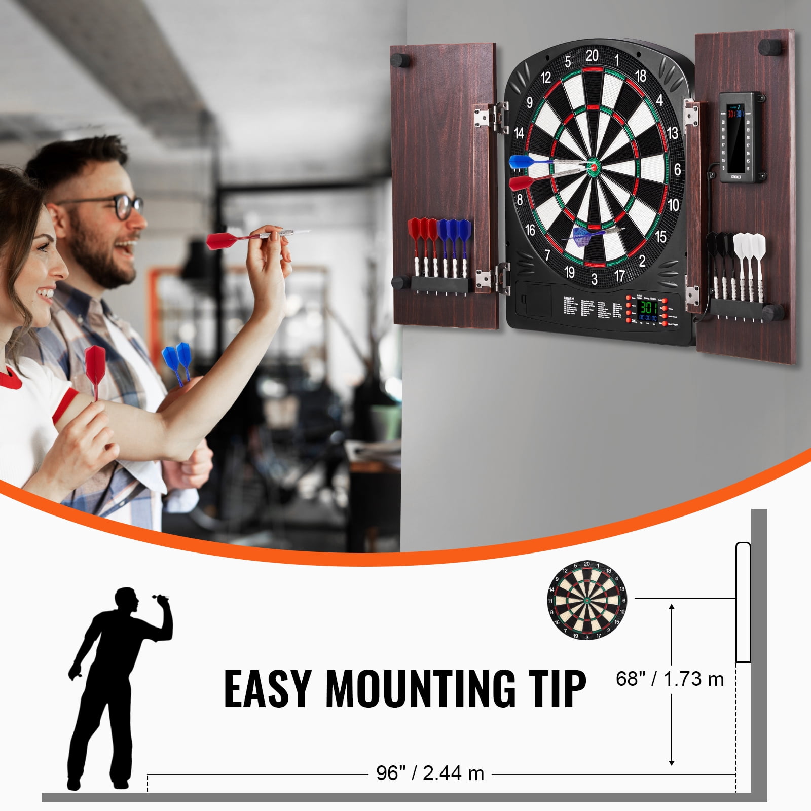 KFFKFF Dartboard with Cabinet Kit, Play-Set Bundle Dartboard Cabinet Kit, Concealed Cabinet Offers Digital Scorekeeping, Simple Installation, Comes with All Required Accessories