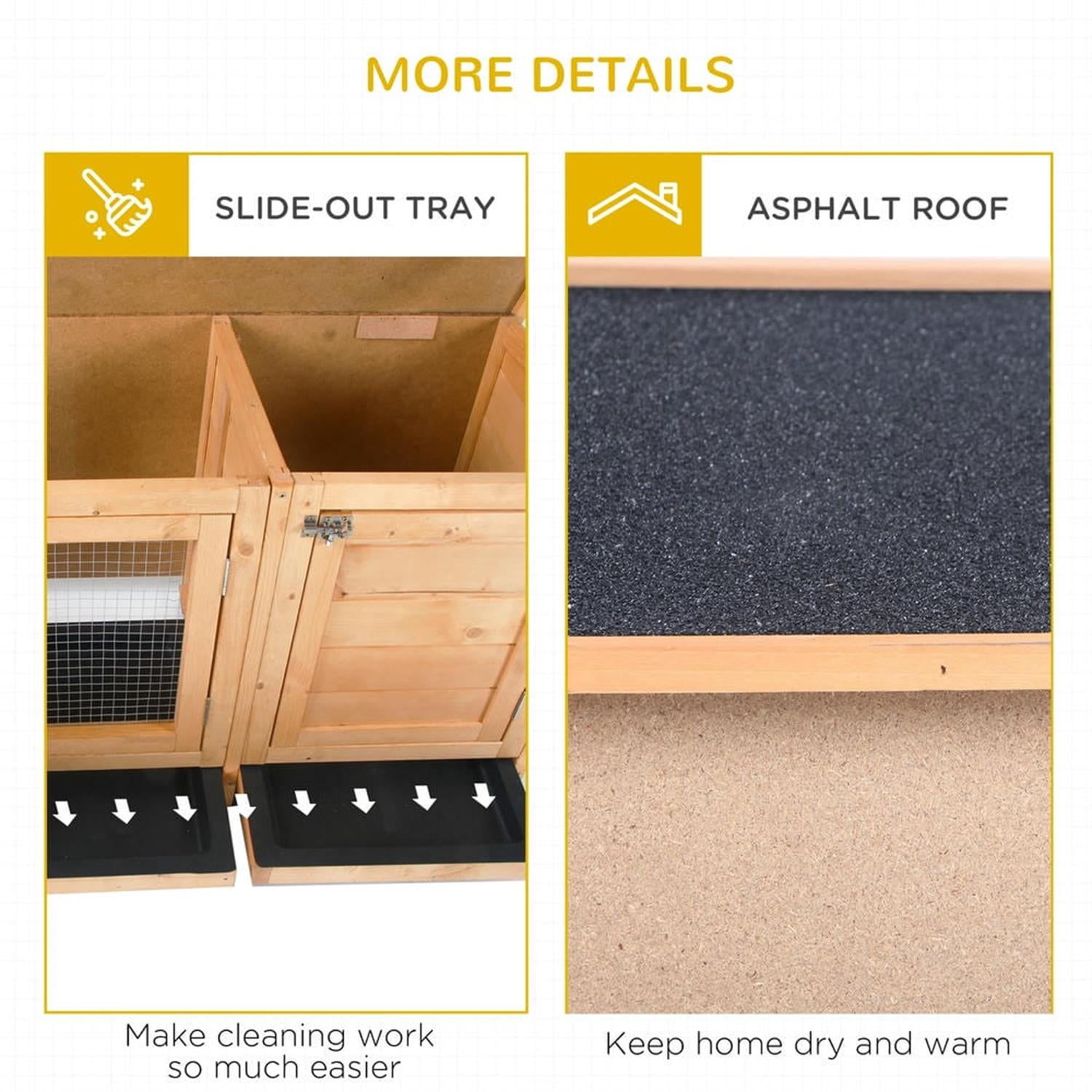 resenkos 44" Outdoor Rabbit Hutch with Waterproof Roof, No Leak Tray and Feeding Trough, Wooden Small Animal Habitat Enclosure Bunny Cage for Bunnies, Guinea Pigs, Yellow