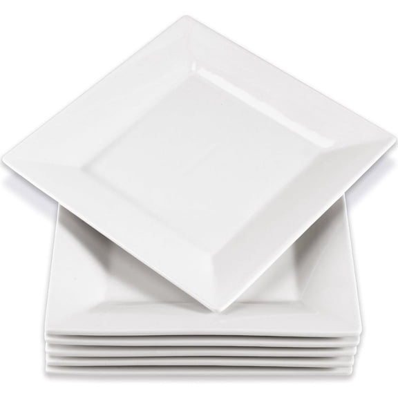 6 PCS Porcelain Square Dessert Plates, 8 Inch White Square Plates, Square Dinner Plates for Salad Steak Pasta, Square Serving Plates for Appetizer Dessert, Microwave and Dishwasher Safe