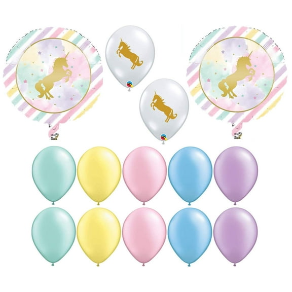 Kaleidoscope Unicorn Colorful Magical Birthday Party 14 Piece Decoration Mylar and Latex Balloons Set