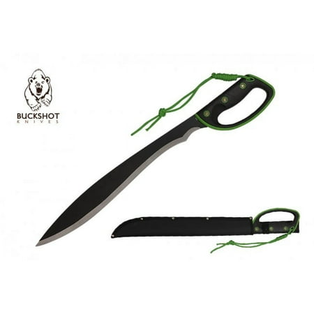 Barong Machete Buckshot Hand Guard Survival Full Tang Black Silver Blade Green
