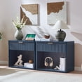 thumbnail image 5 of LEYAOYAO Fluted Nightstand Set of 2 with Drawer, Mid Century Modern Bedside Table with Open Storage Shelf for Bedroom, Living Room, Office, Blue, 5 of 9