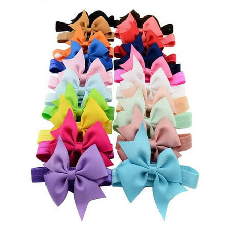 Coxeer 20Pcs Baby Girls Grosgrain Ribbon Hair Bows Dacron Clips Fashion Headbands Hair Accessories for Kids Teen Girls Women (Colorful)