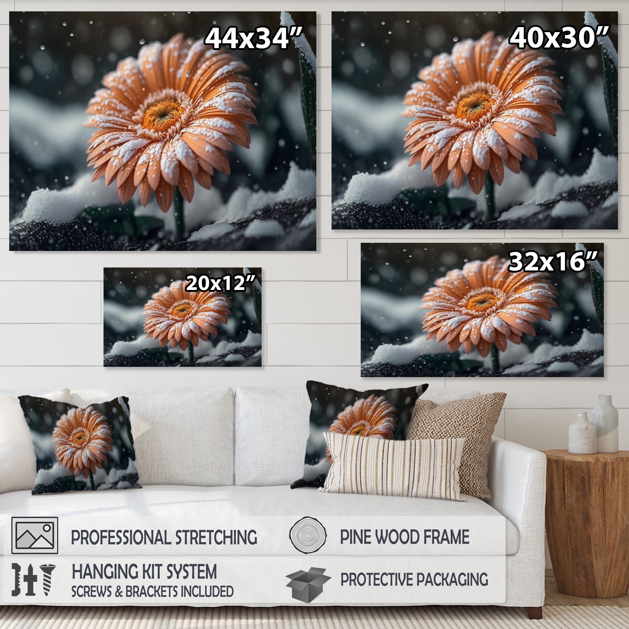 Designart A Blooming Light Orange Gerbera Flower In Winter I Canvas Wall Art