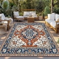 thumbnail image 3 of Outdoor Rug 3x5 ft Boho Vintage Waterproof Outdoor Patio Rug Mat Non Slip Outside Area Rugs Carpet for RV,Camping,Porch,Deck,Pool,Balconybackyard,Ethnic Traditional Tribal Floral Pattern Brown, 3 of 9