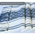 thumbnail image 2 of Short Coffee Table Runner with Tassels 14x48 Inches, Navy Blue & Cream | Cotton Woven Washable Boho Dresser Scarf for Bedroom | Farmhouse Console Tabletop Centerpiece Decorations, 2 of 7