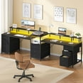 thumbnail image 3 of 98.4" Computer Desk with 9 Drawers, 2 Person Gaming Desk with LED Lights & Power Outlet, Long Double Home Office Desks with Printer Shelf, File Drawer ＆ Monitor Stand, Black, 3 of 7