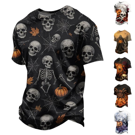 HAJWOH Mens Halloween Comfortable Crew Neck Short Sleeve Graphic T-Shirts Great for Halloween Costume Parties