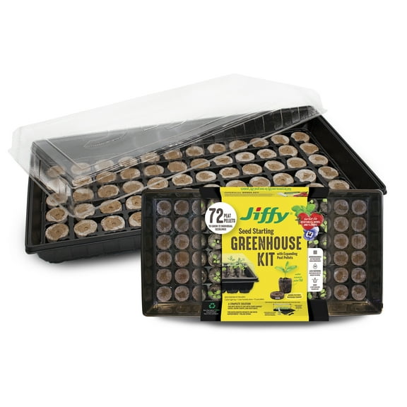 Jiffy Seed Starting Greenhouse, 72 Cell 36mm Peat Pellets with Bonus SUPERthrive and Plant Labels - 2 Pack, 144 Pellets Total