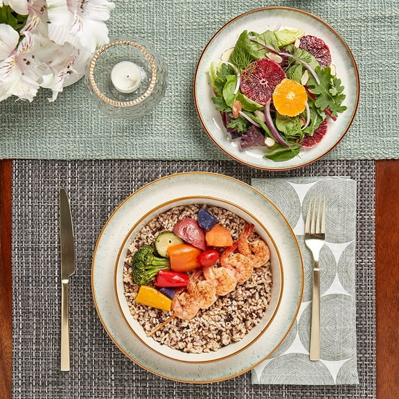 Tabletops Gallery Speckled Farmhouse Collection - 12 Piece Dinnerware Set in Teal