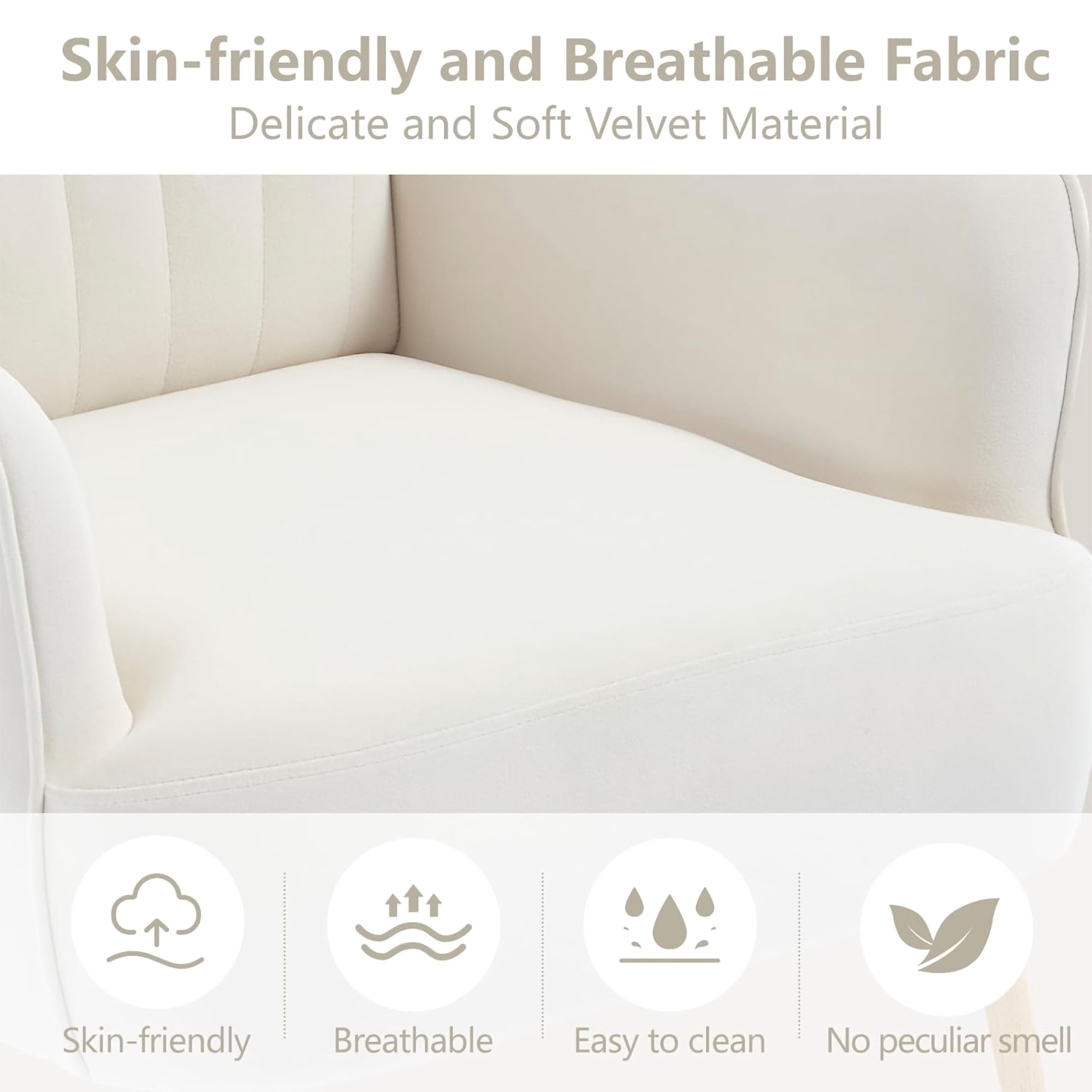 Modern Accent Chair with Velvet Fabric, Soft Ergonomic Upholstered Armchair Comfy Single Sofa Lounge Chair for Living Room, Apartment, Office,Beige