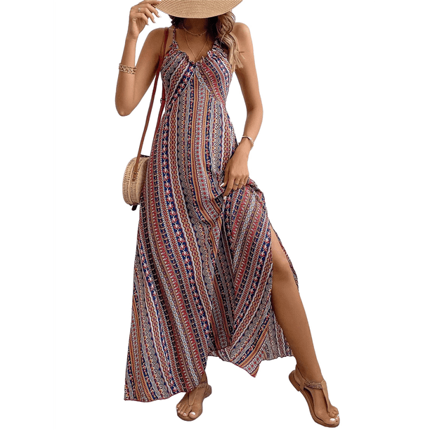 Vestido de Tirantes Finos para Mujer, Vestido de Verano, Pareo , Informal, Rojo, Talla S
