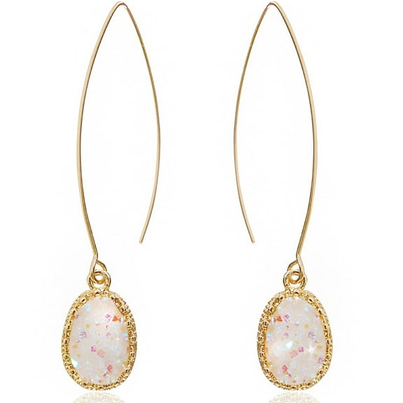Humble Chic White Opal Druzy Earrings for Women Dangle - Long Boho Threaders