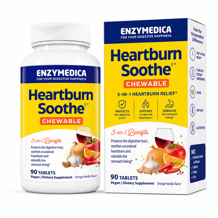 Enzymedica, Heartburn Soothe, Fast-Acting Digestive Aid, 90 Chews
