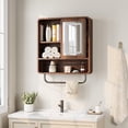 thumbnail image 2 of Vecenuy Modern Bathroom Wall Cabinet, Medicine Cabinets with Mirror, Over The Toilet Storage Cabinet for Bathroom, Towel Bar, Sliding Door, 3 Lighting Modes, Adjustable Brightness, Dark Walnut, 2 of 7