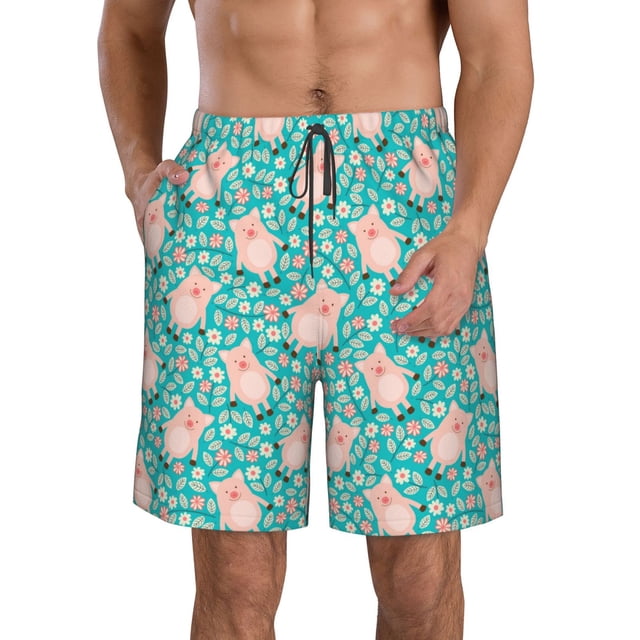 Fotbe Pig And Flower Trajes de Baño Estampados para Hombre, Shorts de Verano de Secado Rápido, Ropa de Playa, Bañadores-3X-Large