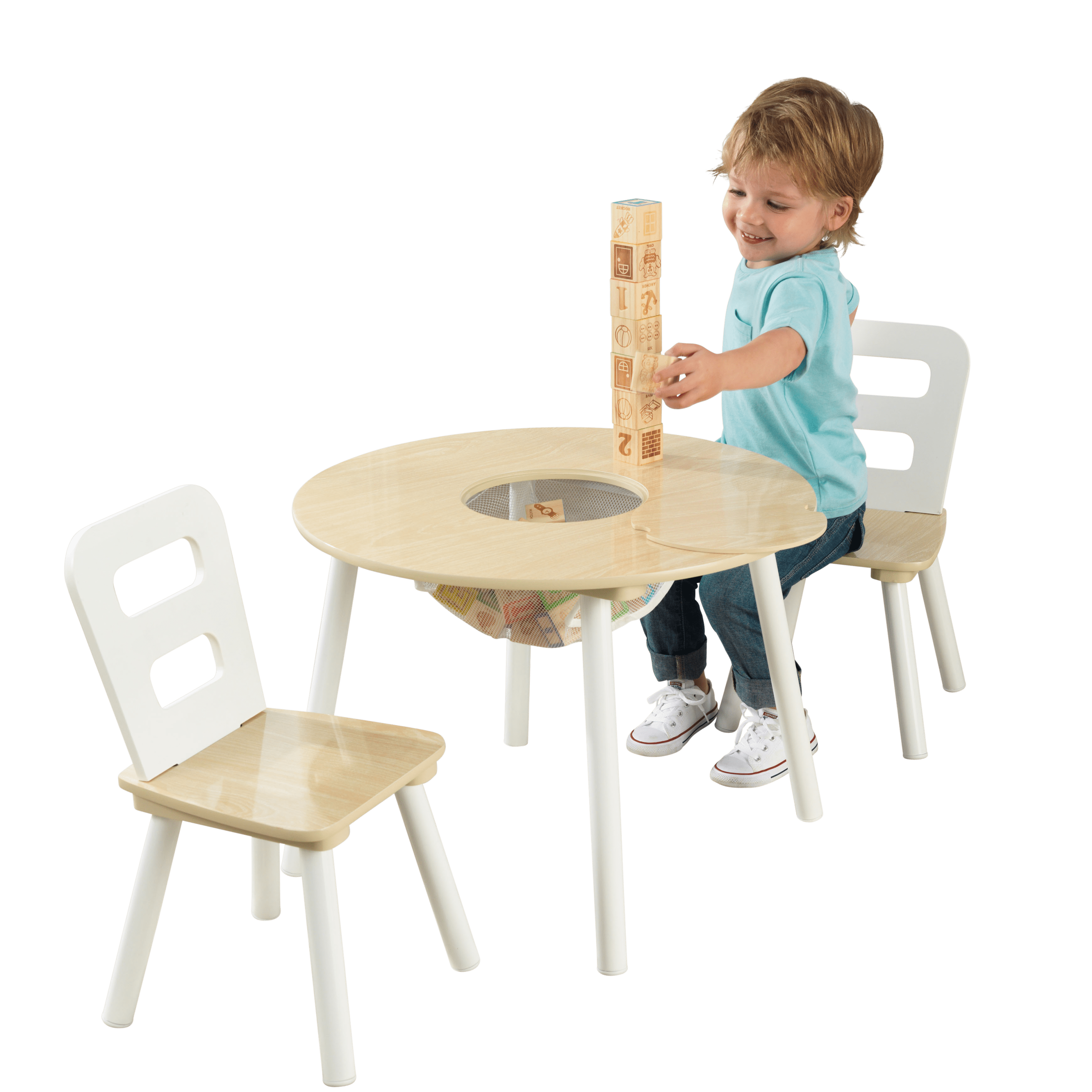 Kidkraft Wooden Kids Round Storage, Toddler Wooden Table And Chairs With Storage