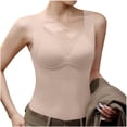thumbnail image 4 of Women Thermal Sleeveless Camisole Built-in Bra Fleece Lined Warm V Neck Tank Top Solid Color Stretchy Slim Fit Winter Layering Underwear Vest, 4 of 5