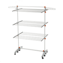 Foldable Rolling 3-Tier Clothes Laundry Drying Rack with Stainless Steel Hanging Rods, Collapsible Shelves and Base for Easy Storage, , Premium Size