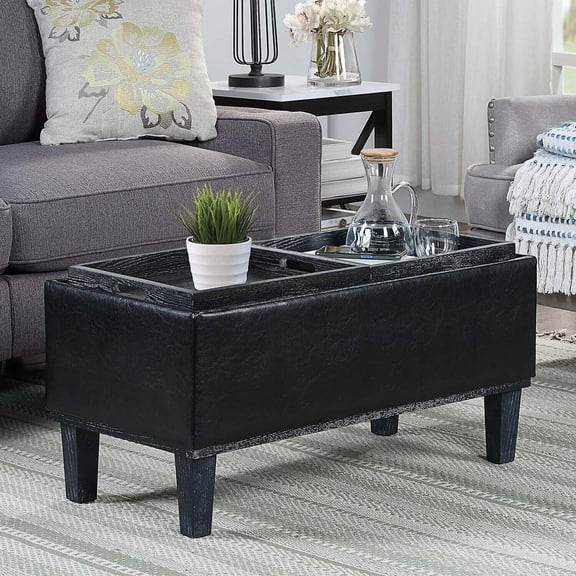 HomeStock Lakefront Luxury Storage Ottoman with Reversible Trays