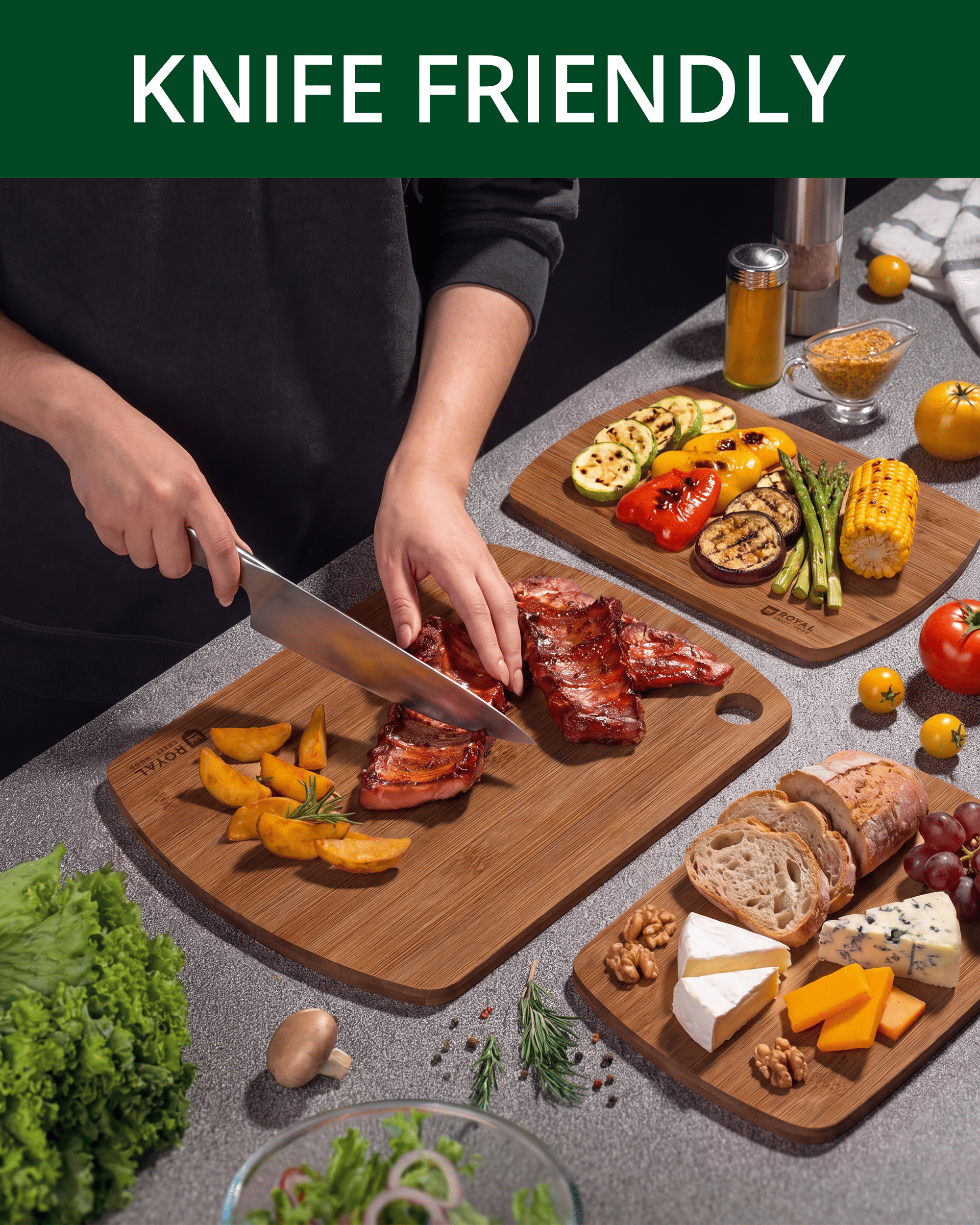 Royal Craft Wood Carbonized Bamboo Cutting Board Set photo 4