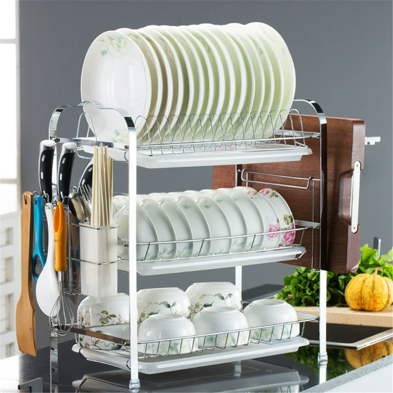  Wall Mounted Dish Drainer, Hanging Kitchen Dish Drying Rack,  Modern Design Large Capacity 2 Tier Dish Rack Made of Durable Stainless  Steel with DrainerBoard and Utensil Holder: Home & Kitchen