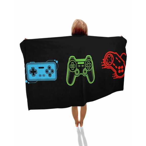 Game Controller Beach Towels Oversized Super Absorbent, Modern Art Gaming Handheld Black Lightweight Bath Towel Quick Dry Sets For Bathroom/Pool/Rv Camping/Beach Play/Gym Room/Picnic 23"x47"