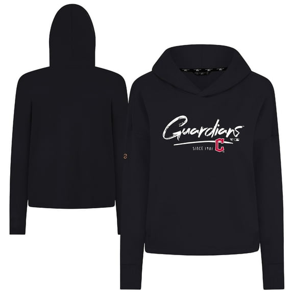 Women's-Levelwear  Black Cleveland Guardians Tri-Blend Sweet Express Cropped Pullover Hoodie