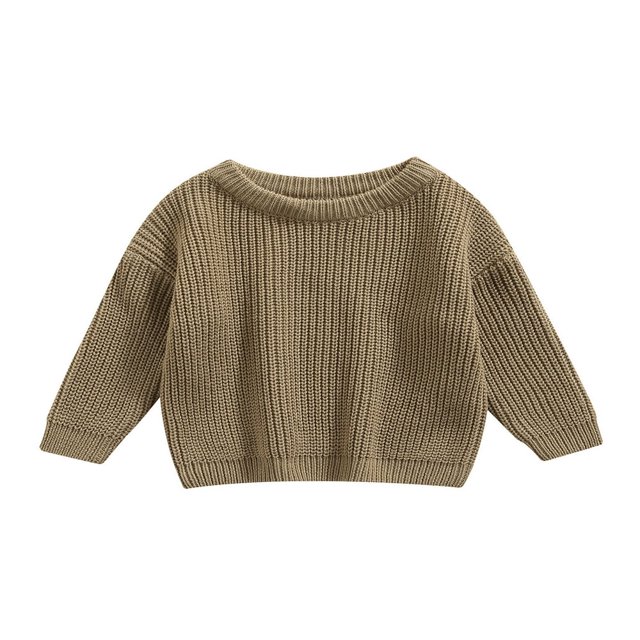 Infant Baby Girl Boy Knit Sweater Solid Color Oversized Crewneck Warm Pullover Sweatshrit Fall Winter Tops