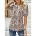 thumbnail image 4 of Womens Tunic Tops V Neck Shirts Short Sleeve Summer Puff Pleated Casual Blouses Puff Pleated Work Blouse Fashion Tops, 4 of 9