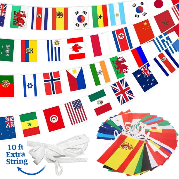 Guirnalda CrysGuard con 100 Banderas de Países, 28m, Poliéster