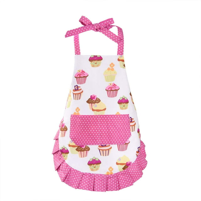Claswcalor Delantal 100% algodón para niños y niñas, lindo delantal para hornear magdalenas, delantal de cocina ajustable, delantal rosa para niños, hijas, nietas, regalos de la abuela