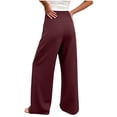 thumbnail image 4 of Womens High Waisted Palazzo Pants Wide Leg Casual Summer Trousers Flowy Pull On Slacks for Work Office Business with Pockets,Wine,XL, 4 of 9