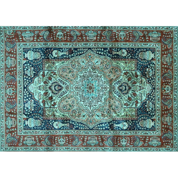Ahgly Company Indoor Rectangle Medallion Light Blue Traditional Area Rugs, 3' x 5'