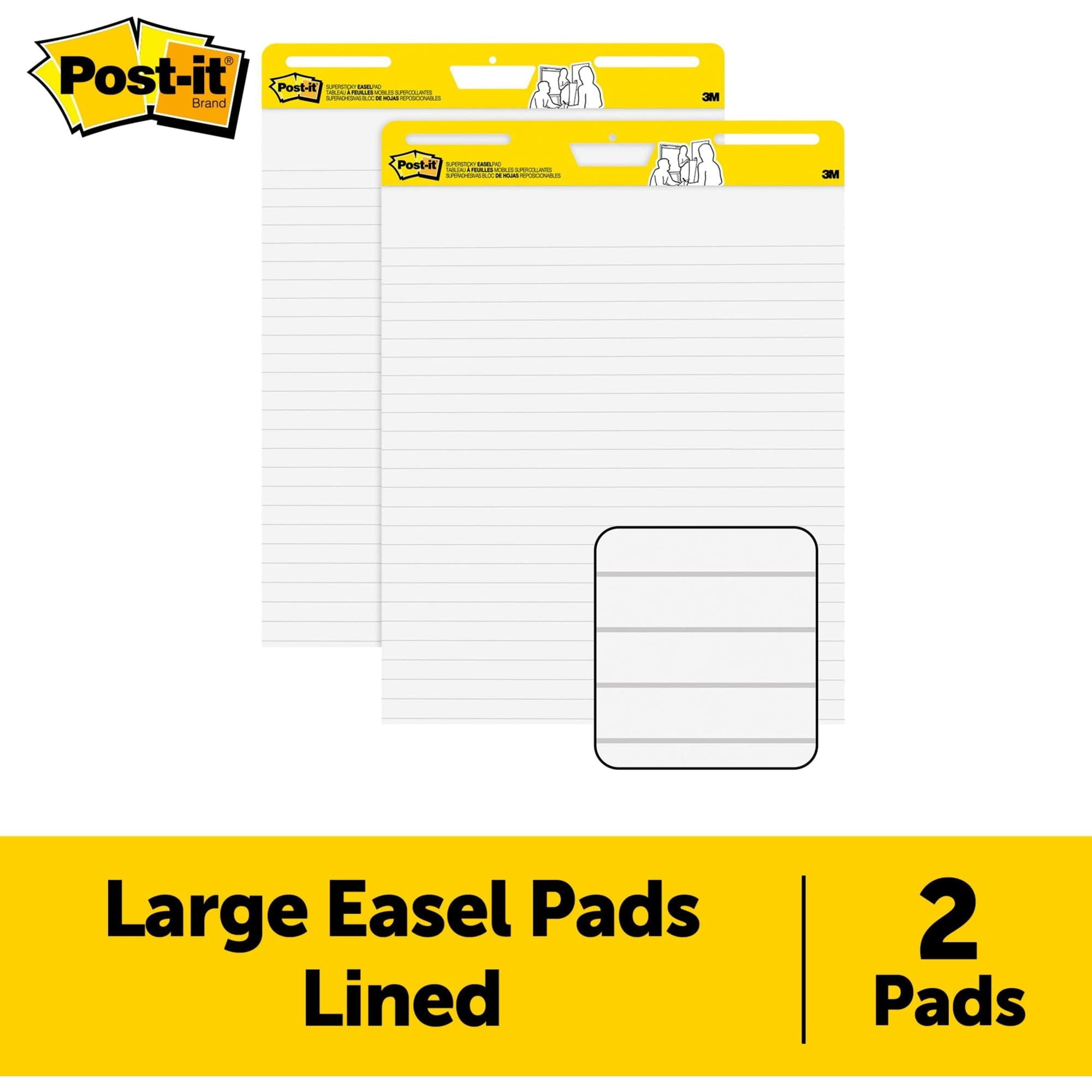 Post-it® Super Sticky Easel Pads, 25" x 30", 2 Pads, 30 Sheets/Pad, Lined, School Supplies for Classrooms, White