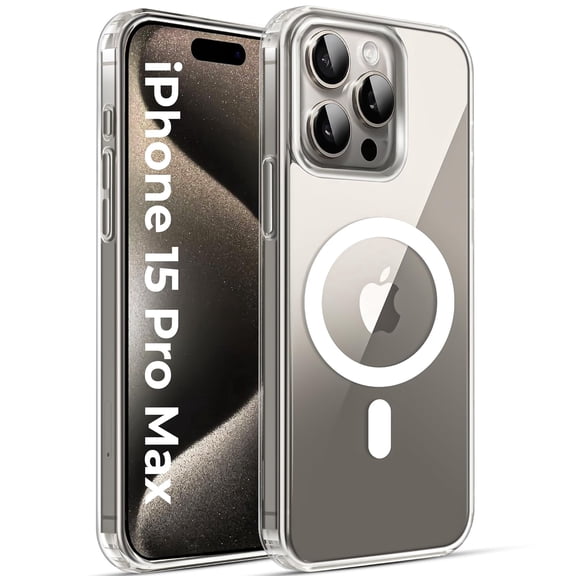 MagSafe Magnetic Clear Case for iPhone 15 Pro Max, Crystal Transparent Shockproof Protective Cover with Camera Guard, Anti-Yellow Slim TPU Bumper Case, Wireless Charging Compatible